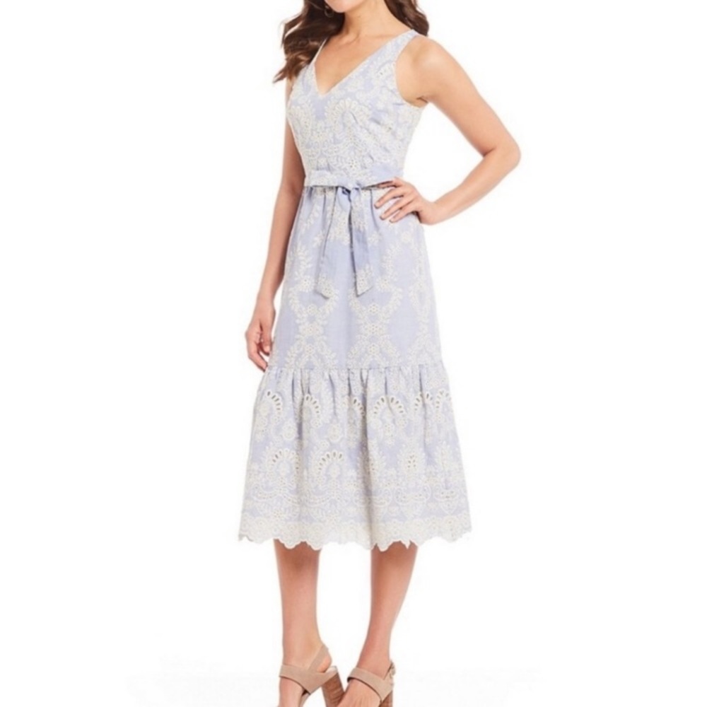 Antonio Melani White Blue Embroidered Lace Dress